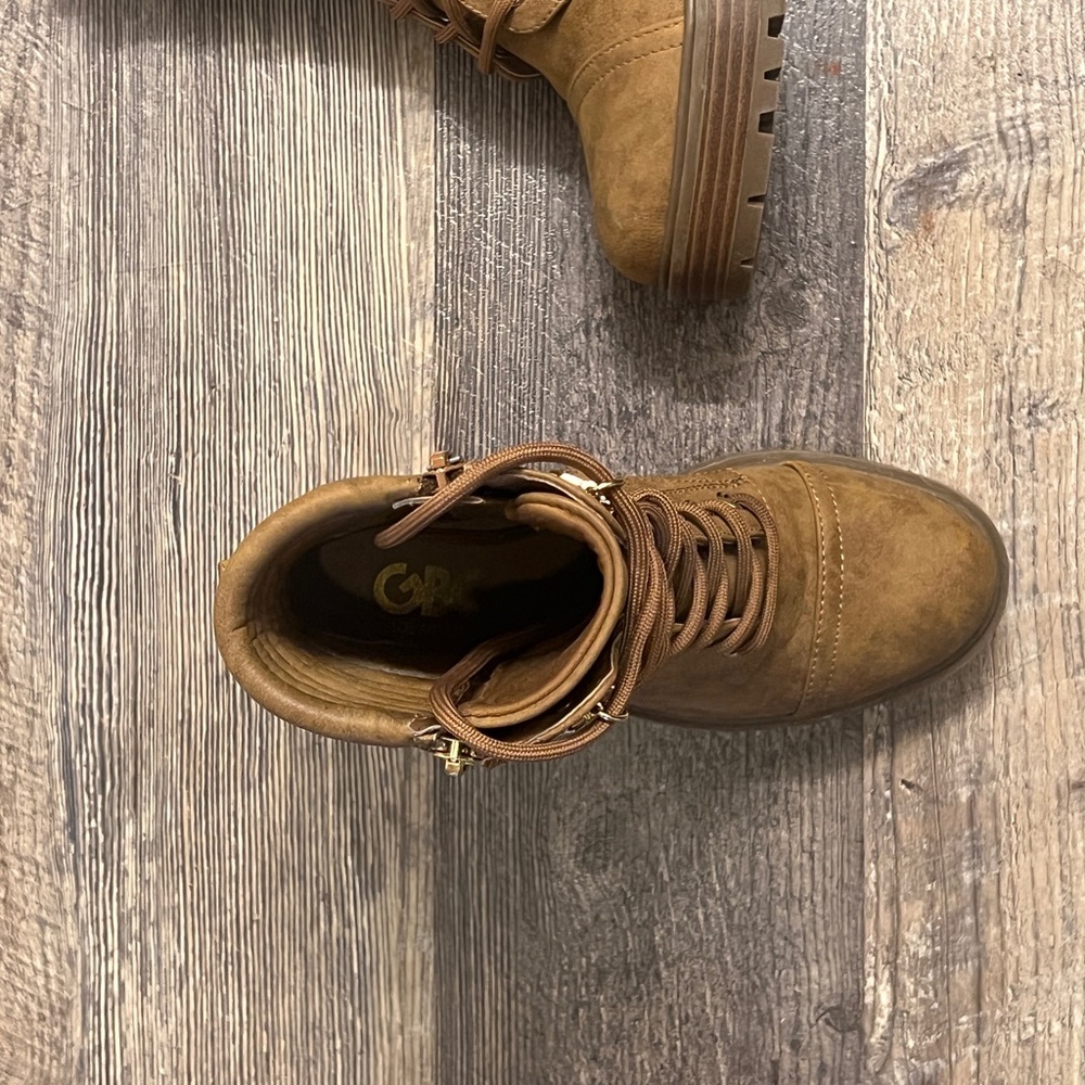 GBG Brown Lace-Up Ankle Boots With Side Zipper 5.5 - Picture 7 of 10
